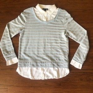 Tommy Hilfiger Sweater Women Small Gray/White Plaid Shirt V-Neck